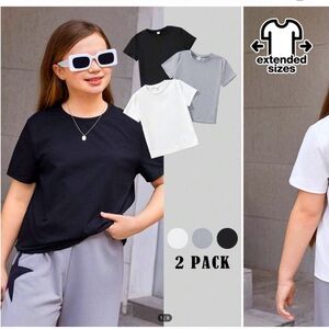 NWT SHEIN Kids' Extended Size Black, White, and Gray T-Shirt 2-Pack (plus size)
